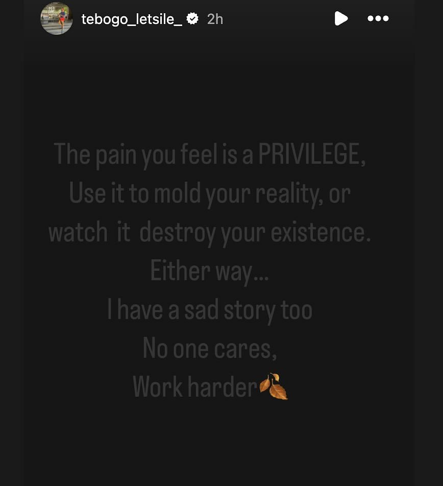 Letsile Tebogo Instagram story